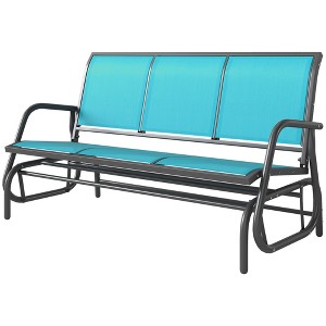 3-Person Outdoor Patio Glider Bench, Porch Glider Swing with 3 Seats, Breathable Mesh Fabric, Metal Frame - 1 of 4