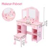 Kids Dressing Table and Stool Set, Pretend Play Vanity Desk with Tri-Folding Mirror, Drawers, Shelves & Accessories, Princess Makeup Table - 3 of 4