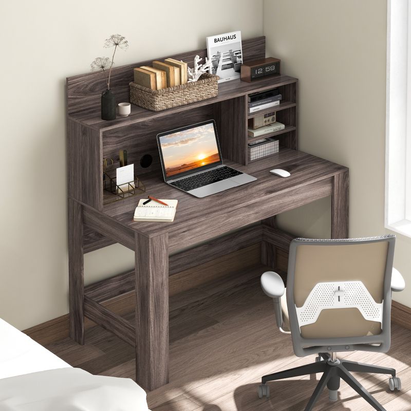 Tangkula 48” Computer Desk with Bookshelf Home Office Writing Desk with Anti-Tipping Kits & Cable Management Hole Rustic Oak/White, 4 of 11