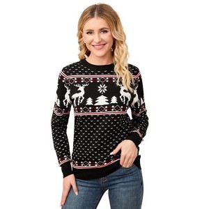 Coolmee Family Christmas Sweater Crew Neck Reindeer Snowflakes Knitted Pullover for Women - 1 of 4