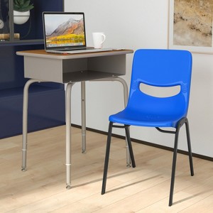 Emma and Oliver Desk/Chair Set with Metal Open Front Storage Box, Desktop, Metal Frame and Stackable Flex Comfort Classroom Chair - 1 of 4