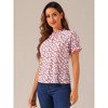 INSPIRE CHIC Women's Ruffled Short Sleeve Floral Mock Neck Summer Top - 3 of 4