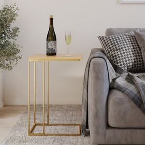 C-Shaped End Table - Mango Wood Side Table with Gold Iron Frame for Couch, Loveseat, or Bed - Modern Living Room Furniture by Lavish Home - 1 of 4