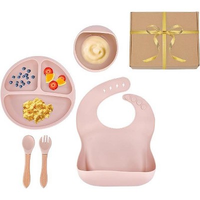 Image of CHILDLIKE BEHAVIOR Silicone Baby Feeding Set- 5 Pieces, Pink