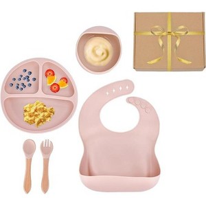 CHILDLIKE BEHAVIOR Silicone Baby Feeding Set- 5 Pieces, Pink - 1 of 4