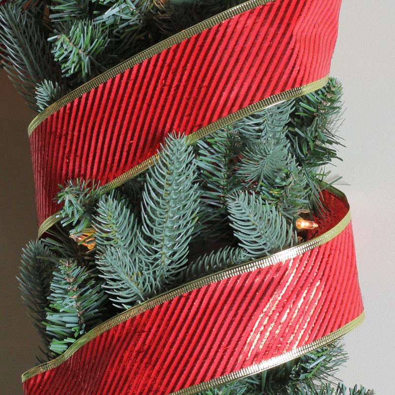 Northlight Shiny Red and Gold Striped Wired Christmas Craft Ribbon 2.5" x 10 Yards, 3 of 4
