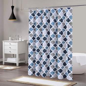 Geometric Quatrefoil Patterned Poly-Cotton Bathroom Shower Curtain
