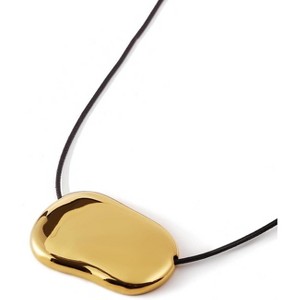 Chunky Gold Pebble Pendant Necklace on Adjustable Black Cord, Minimalist Statement Jewelry - 1 of 4