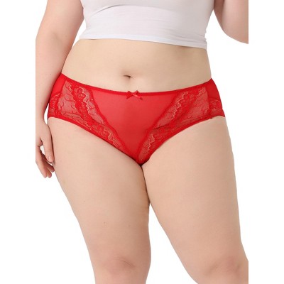 Agnes Orinda Women's Plus Sheer Lace Trim High-Rised Solid Briefs Stretchy Underwear