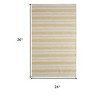 HomeRoots 2' X 3' Yellow And Ivory Striped Dhurrie Hand Woven Stain Resistant Area Rug - 3 of 3