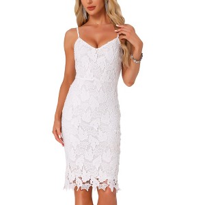 INSPIRE CHIC Women's Lace Spaghetti Straps Wedding Guest Bodycon Sleeveless Party Midi Dress - 1 of 4