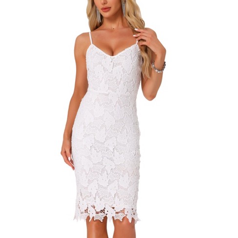 Inspire Chic Women s Lace Spaghetti Straps Wedding Guest Bodycon Sleeveless Party Midi Dress White Medium Target