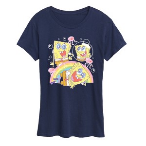 Women's - Spongebob Squarepants - Cute Face Rainbow Short Sleeve Graphic T-Shirt - 1 of 4