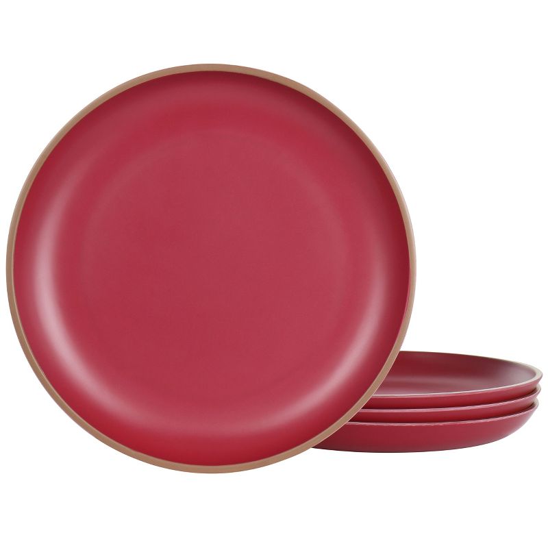 Gibson Home Rockabye 4 Piece Melamine Dinner Plate Set in Dark Pink, 1 of 8
