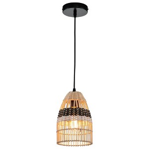 C Cattleya 1-Light Black and White Natural Rattan Pendant Light - 1 of 4