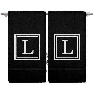 BC BARE COTTON Monogrammed Bath Towel, 27 x 54 Inches Set of 2, Personalized Gift - Black - White Square - 1 of 4