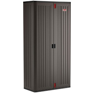Suncast Commercial 4 Shelf Mega Tall Storage Cabinet, Lockable Garage Utility Shelving Unit, Heavy Duty Plastic Resin Organizer, Gray - 1 of 4