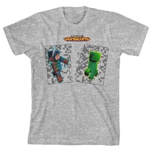 Minecraft Dungeons Hex And Creeper Boy's Heather Gray T-shirt - 1 of 1