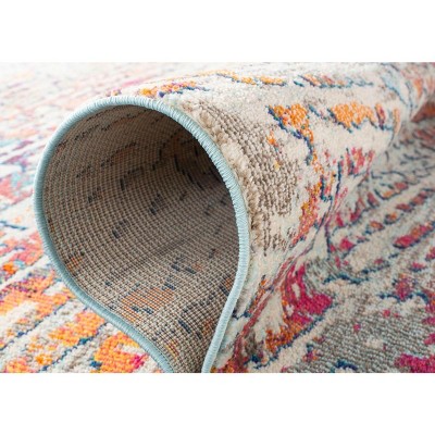 Light Blue and Orange Abstract Rectangular Synthetic Area Rug