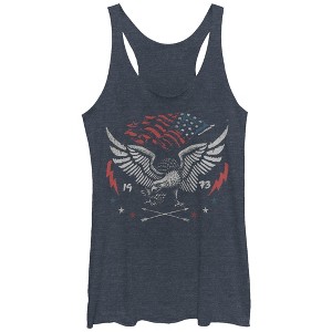 Women's Lost Gods Fourth of July  American Flag Eagle 1973 Racerback Tank Top - 1 of 3