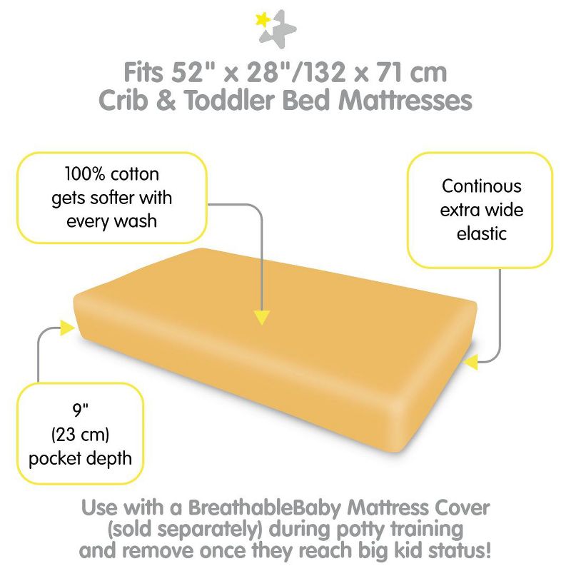 BreathableBaby Cotton Percale Fitted Sheet, For 52" x 28" Crib & Toddler Bed Mattress (2-Pack) Solid, 2 of 7