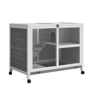 Gsluuk PawHut Indoor Rabbit Hutch with Wheels, Desk and Side Table Sized, Wood Rabbit Cage, Waterproof Small Rabbit Cage, Gray - 1 of 1