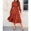 Women's Ruffle Mock Neck Long Sleeve Smocked Midi Dress Casual Elastic Waist Tiered Long Dress - 2 of 4