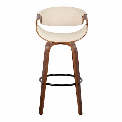Walnut and Cream Swivel Bar Stools with Metal Footrest