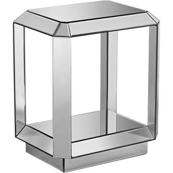 Studio 55D Modern Mirrored Rectangular Accent Side End Table 21" x 16" with Open Shelf Beveled for Living Room Bedroom Bedside