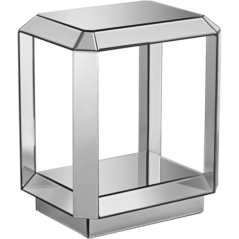 Studio 55D Modern Mirrored Rectangular Accent Side End Table 21" x 16" with Open Shelf Beveled for Living Room Bedroom Bedside, 1 of 10