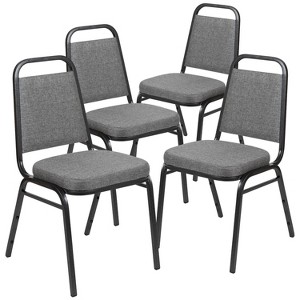 Emma and Oliver 4 Pack Trapezoid Banquet Stack Chair, 2.5" Seat - Gray Fabric/Silver Vein Frame - 1 of 4