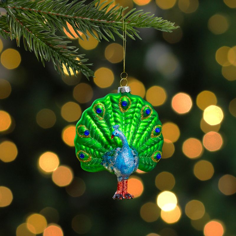 Northlight 4.75" Green and Blue Peacock Glass Christmas Ornament, 2 of 6