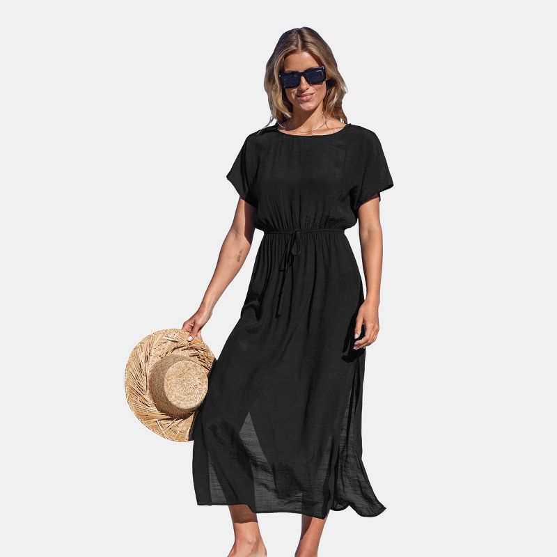 Women's Black Short Sleeve Cover-Up Maxi Dress - Cupshe, 1 of 6