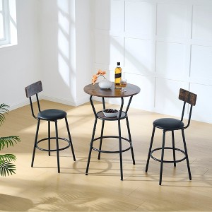 3 Piece Round Bar Table Set for 2, 2 Tier Small Pub Dining Set, Counter Height Table and Chairs Set, Wood Bistro Set for Kitchen Dining Room - 1 of 4