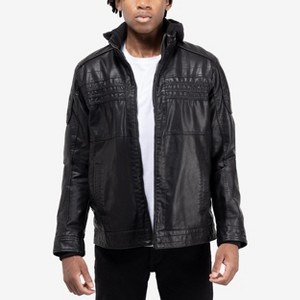 X RAY Men's Grainy PU Leather Hooded Jacket With Faux Shearing Lining - 1 of 4