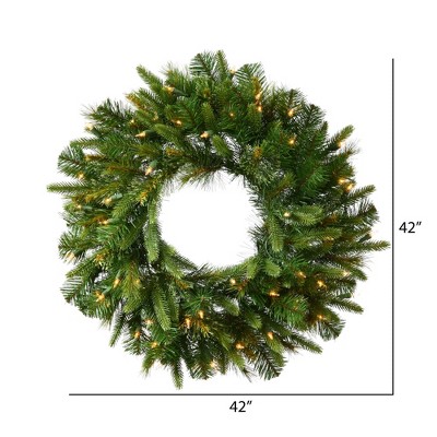 Warm White Pre-Lit Pine Artificial Christmas Wreath with Ribbon