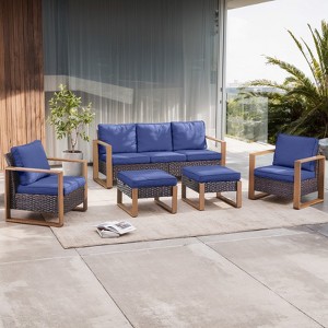 POCASSY 5PCS Outdoor Patio Furniture Set, Outdoor Sofa Couch Set with Patio Club Chairs and Ottomans, All Weather Wicker and Olefin Cushion Cover - 1 of 4