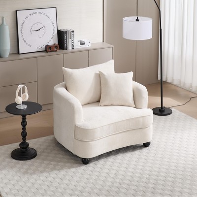 Chenille Accent Chair with Storage Ottoman, Upholstered Armchair Reaging Chair Barrel Chair - ModernLuxe