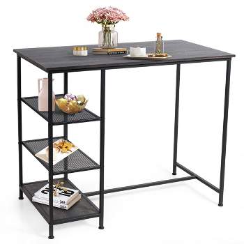 Costway Bar Pub Table Industrial Counter Black Dining Table with Metal Frame