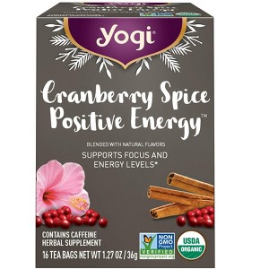 Yogi Tea Cranberry Spice Positive Energy - Organic Puerh Tea - Supports Focus & Energy - Caffeinated - 16 Tea Bags Per Pack (4 Packs) - 1 of 4
