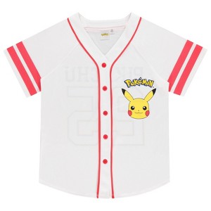 Ladies Pokemon Pikachu Baseball Jersey - Gotta Catch Em All - Ash Pikachu Charizard Pokeball Mesh Button Down Baseball Jersey - 1 of 4