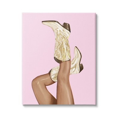 Stupell Industries Pink Country Cowgirl Boots Gallery Wrapped Canvas Wall Art