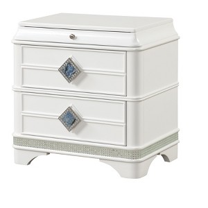 Laguna Modern Style 2-Drawer Night stand Made with Wood, Hidden Jewelry Drawer and Crystal Accents in White same as G150108982 (NJ inventory) - 1 of 4