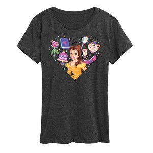 Women's - Disney Princess - Belle Icons Heart Short Sleeve Graphic T-Shirt - 1 of 4
