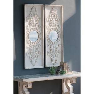 Gulches 17" x 48" Set of 2 Large Distressed White Wooden Wall Art Panels with Mirror Accents. - 1 of 4