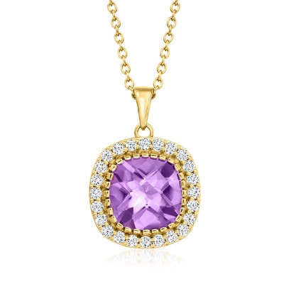Ross-Simons 5.50 Carat Amethyst and 1.10 ct. t.w. White Topaz Pendant Necklace in 18kt Gold Over Sterling Size 18