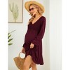 Clearlove Women's Short Sleeve Ruffle Dress V Neck Summer Casual Smocked Flowy Midi Dress for Baby Shower - 4 of 4