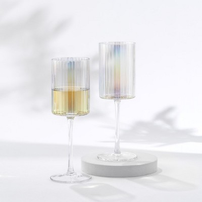 Joyjolt Elle Fluted Cylinder White Wine Glass - 11.5 Oz Long Stem Wine  Glasses - Set Of 2 : Target