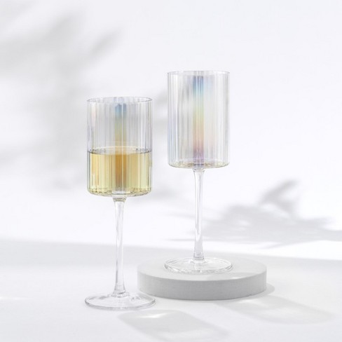Ripple Ribbed Art Deco Stemmed Drinking Glasses 10oz - Set of 4