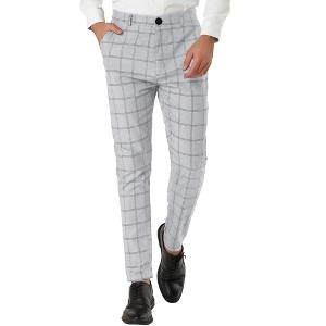 Lars Amadeus Men's Plaid Printed Slim Fit Flat Front Business Dress Pants - 1 of 4